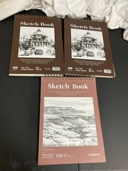 Lot of 3 – 9 x 12 100 sheet Sketch Books, Crehatos Fuxi Spiral Bound Sketch Pad