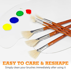 Artist Fan Paint Brush Set of 9 White Hog Bristle Natural Hair Anti Shedding