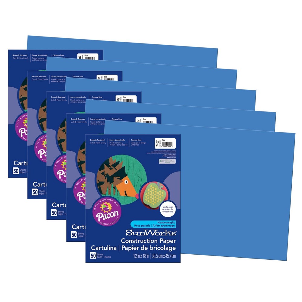 5 Packs Prang Construction Paper Blue, 12x18in, 50 Sheets Per Pack, School Art