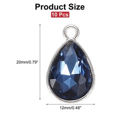 10 Pcs 10x14mm Alloy Glass Crystal Teardrop Charm for DIY Craft, Dark Blue