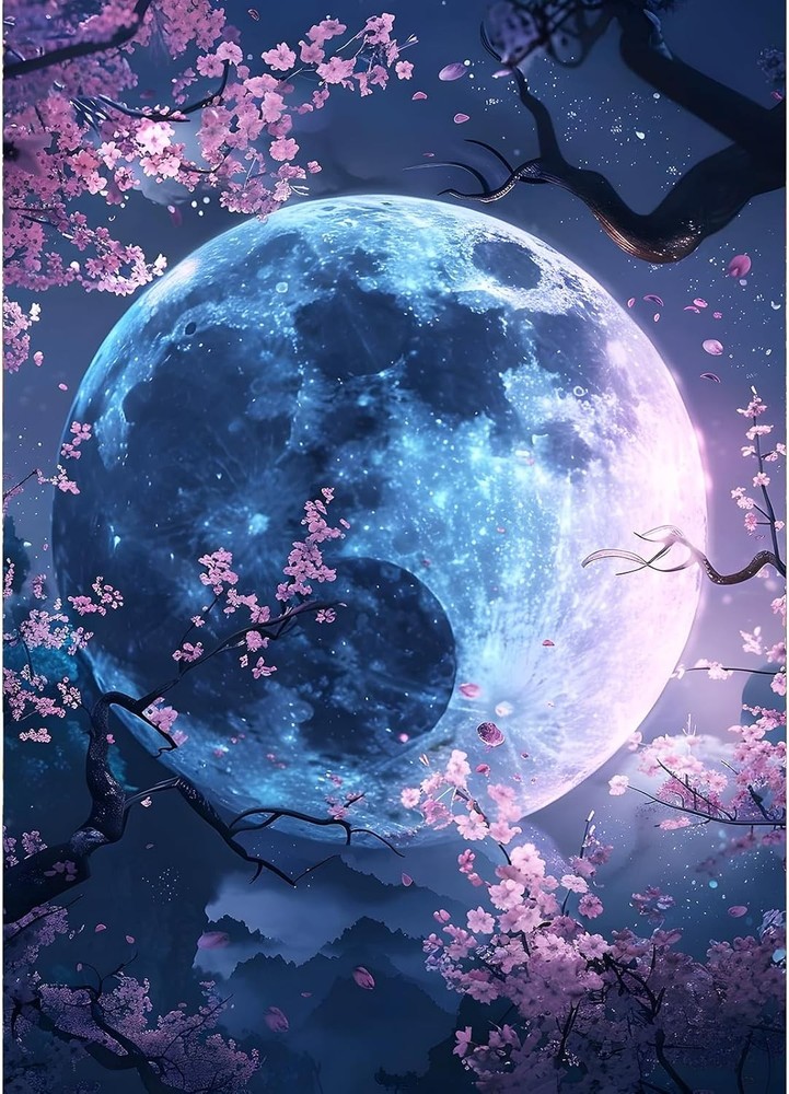 DIY 5D Bright Moon Diamond Art Kits, Round Full Drill Moonlit Night Diamond Pain