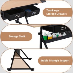 Adjustable Drafting Drawing Table Craft Tiltable Tabletop with Cozy Stool