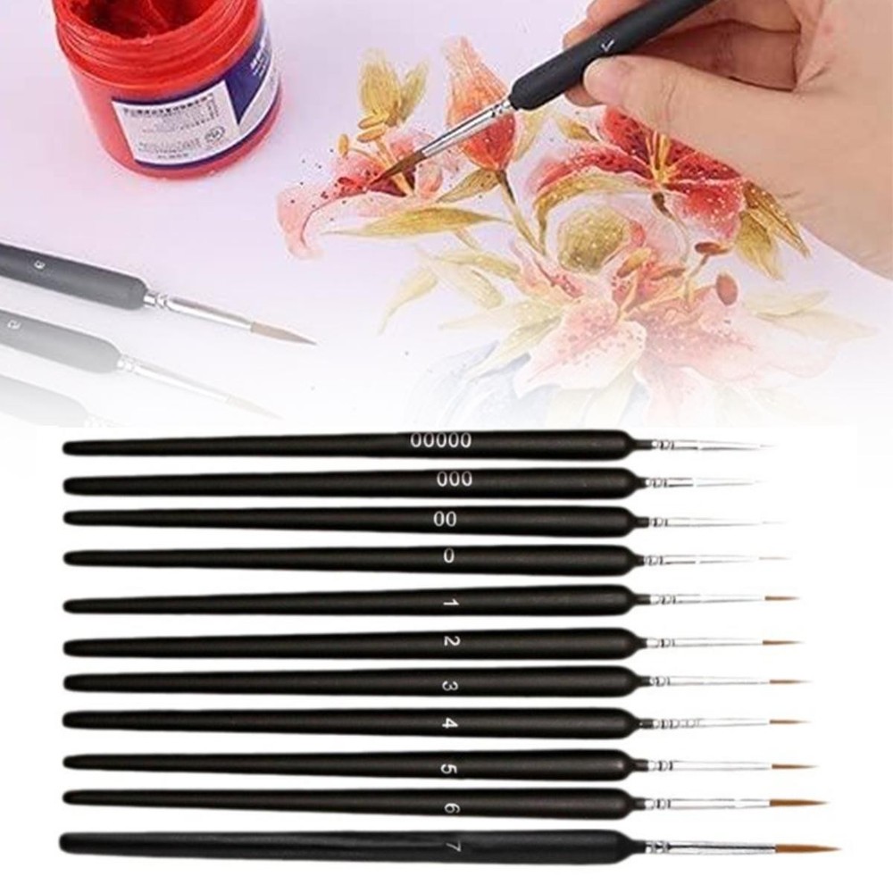 11pcs Fine Detail Synthetic Hair Paint Brushes Black Handle for Model Making