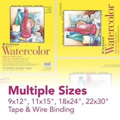 Strathmore 360-109 300 Series Watercolor Pad, 9″x12″ Tape Bound, 12 Sheets
