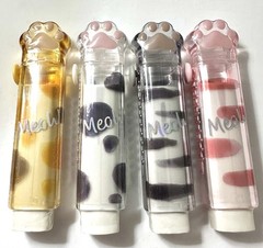 4pcs MEOW Cat Paw Erasers Retractable Slider Pencil Rubbers Animal Print Design
