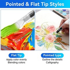 60 PCS Watercolor Brush Pens Set 6 Size Refillable Pointed Flat Tip Craft