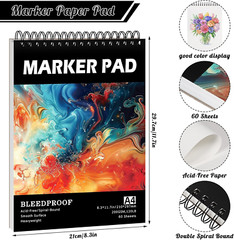 60 Sheets Marker Paper Pad, A4(8.3″X11.7″) Alcohol Marker Paper Sketch Pad, 120L