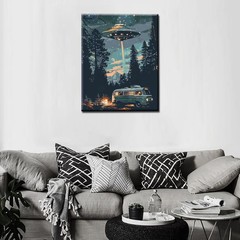 Starry UFO DIY Paint by Numbers for Adults Bus in Forest DIY Oil Painting Acr