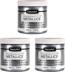 Americana Decor Metallics Paint – Sterling Silver, 3 Pack of 8oz for DIY Crafts