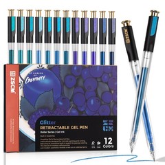 ZSCM Retractable Glitter Gel Pens, 12 Colors Large Capacity Blue Glitter Meta…
