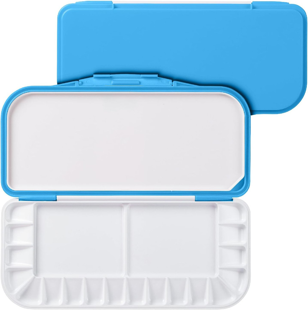 Airtight Watercolor Palette with Lid, Blue, 18 Wells and 2 Mixing Areas