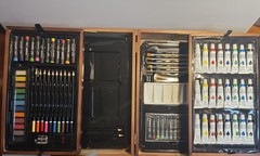 Wooden Case Art Kit Acrylic Oil, Water Color Oil Colors, Oil Pastels, Brushes…