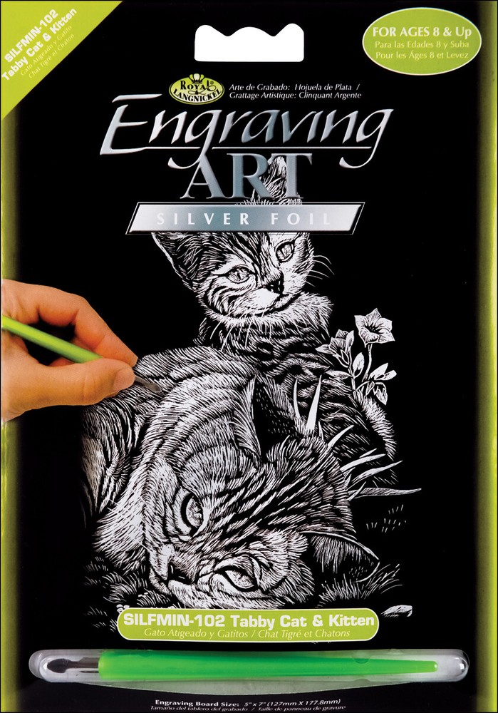 Royal Brush Silver Foil Engraving Art Mini Kit 5″X7″-Tabby Cat & Kitte (6Pk)