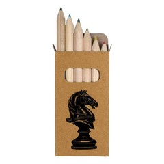 6 x ‘Knight Chess Piece’ Short 85mm Pencils / Coloured Pencil Set (PE00094284)