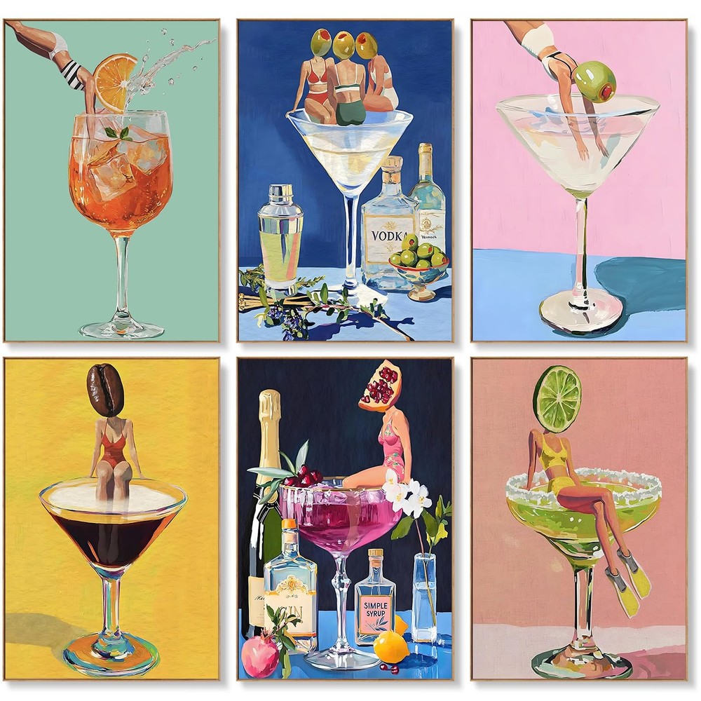 6 Pack Paint by Numbers Kit for Adults Beginners – 8×12 Inch Cocktail Adult Pain