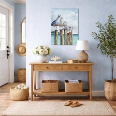 RJETZMU Seagull Ocean Wall Art Gallery Wrapped Canvas Print, Coastal Beach Se…