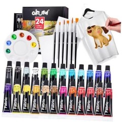 Fabric Paint Set for Clothes with 6 Brushes, 1 Palette, 0.4 Fl Oz (Pack of 24)