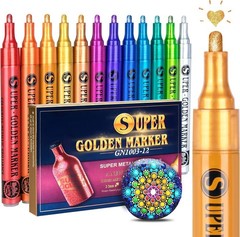 12 Color Sparkle Metallic Paint Pens for Fabric Card Making