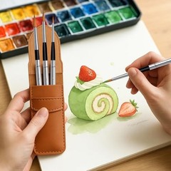 Travel Watercolor Brushes, Travel Kit with Leather Pouch Perfect for 4