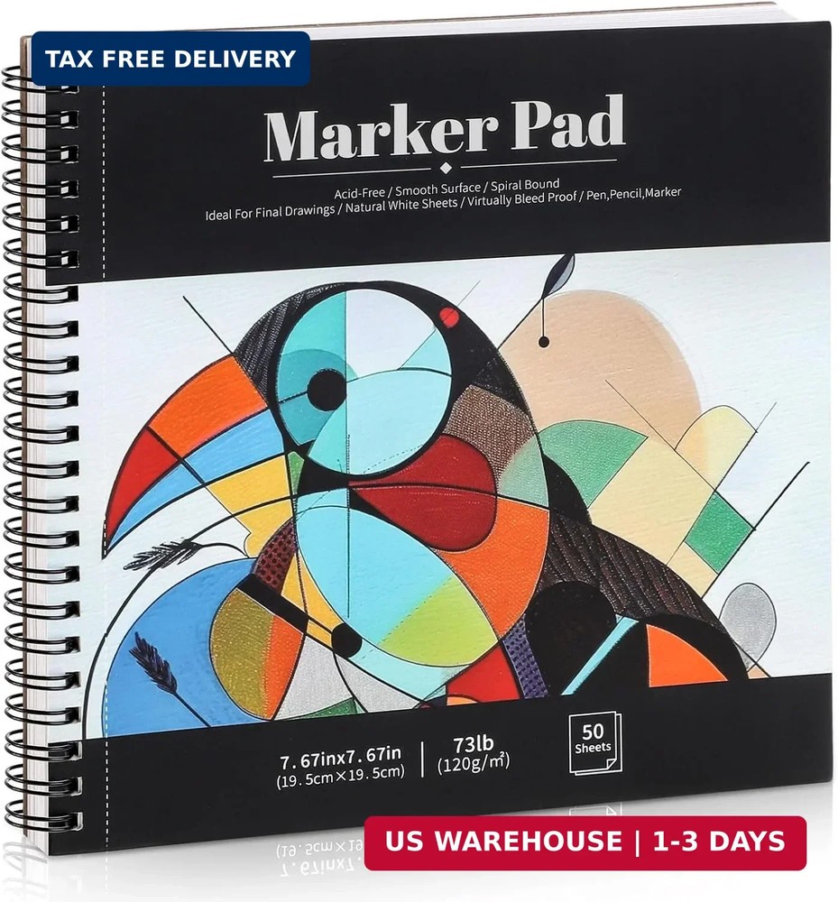 50 Sheets Marker Paper Pad, 7.6×7.6 Inch Bleedproof Art Sketch Pad, 73lb/120gsm