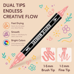 72 Colors Acrylic Paint Markers, Dual Tip with Fine Tip and Brush Tip Pens for S