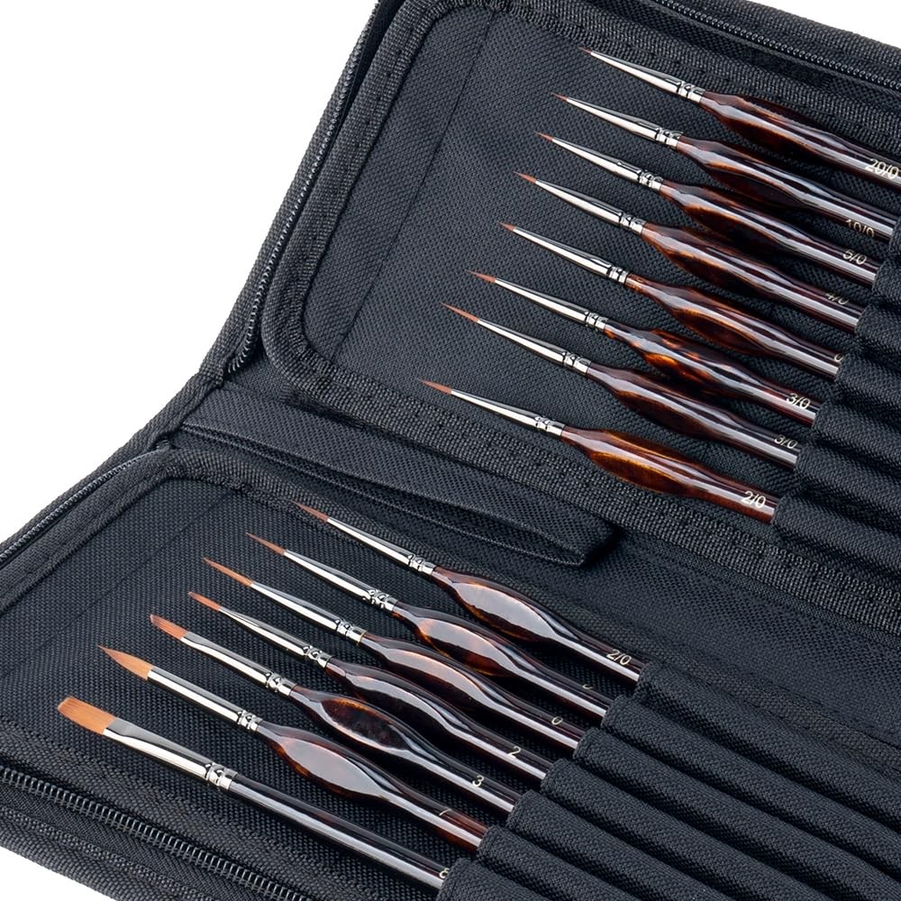 Extra Fine Detail Paint Brushes 15 Pcs with 10.7″ x 5.4″ Case – Miniature