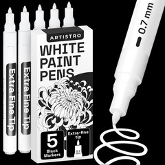 White Acrylic Paint Marker Extra Fine Tip 0.7mm for Glass Rock Ceramic Wood 5 Pk