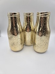 Set Of 3 Gold Crackle Paint Milk Bottle Vases 6″