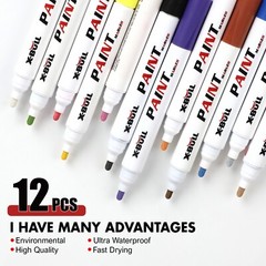X-BULL Waterproof Permanent Paint Marker Pen Tyre Tire Car Rubber Metal 12PCS