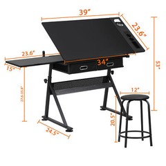 Drawing Table Adjustable Art Crafts w/ Stool Drafting Desk Creative Center Black