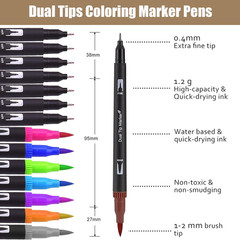 Skin Tone Double Tip Brush Pens Art Markers,24 Colored Artist Fine Brush Pen Col
