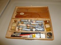 Antique Artist Wooden Paint Box Chest 19th c Dovetail Wood Tool Case RARE