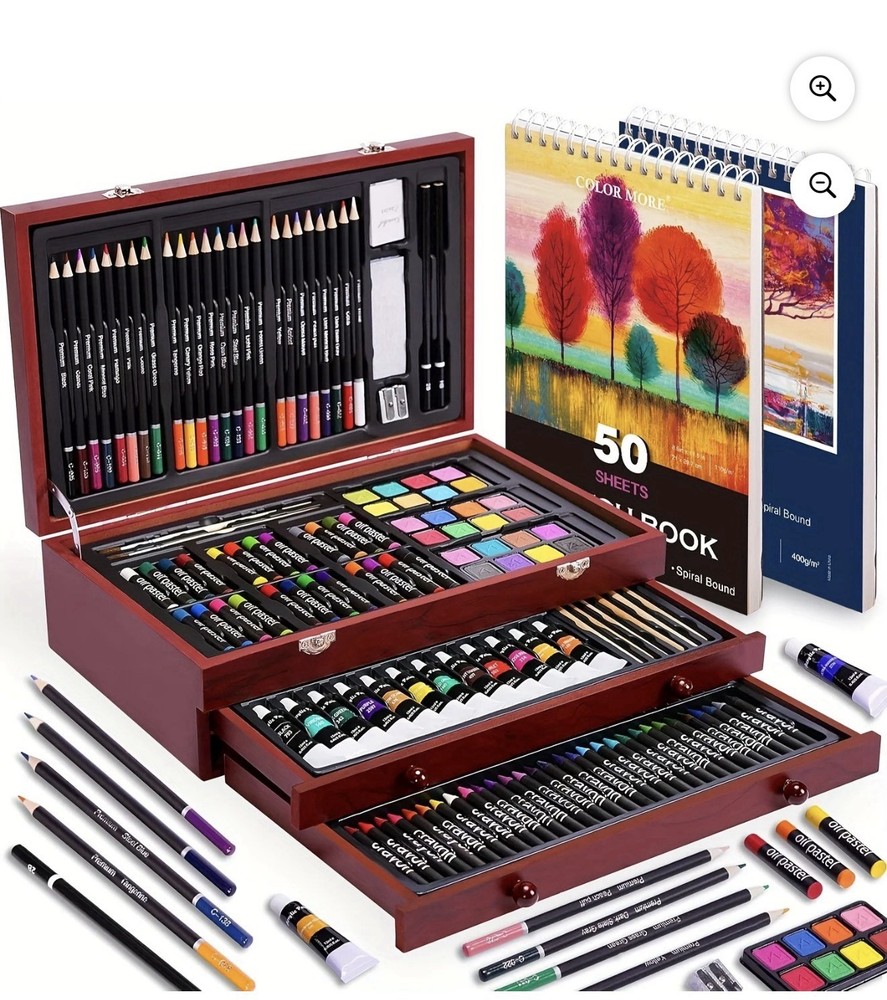 175 Piece Deluxe Art Set with 2 Drawing Pads Acrylic Paints Crayons Colored Pen