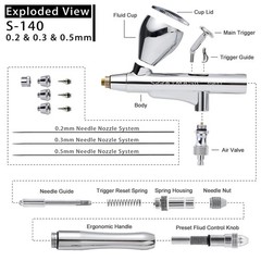 Airbrush Kit, Dual-Action Airbrush Gun with 0.2/0.3/0.5mm Needle Nozzel Sets …