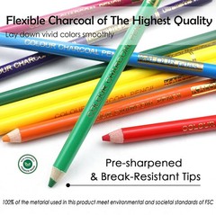 24 Artist Quality Colored Charcoal Pencils – Perfect for Sketching & Blending
