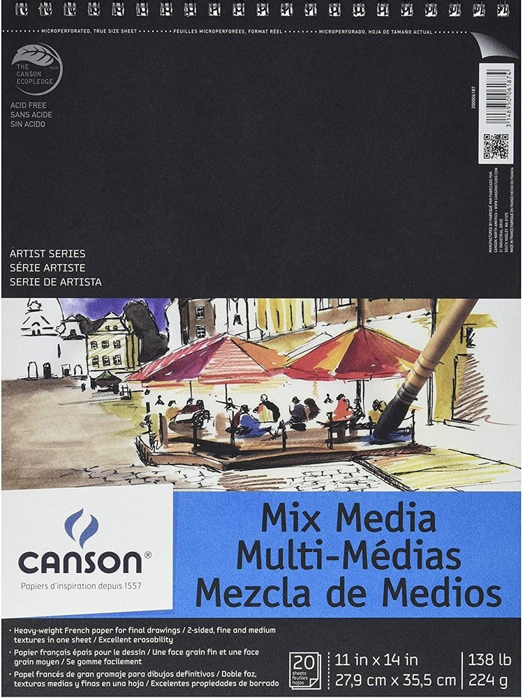 Canson Artist Series Mixed Media Paper, Wirebound Pad, 9-x-12-Inch, Graphite