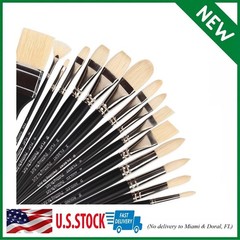 Natural Bristle Professional Paintbrush Set, 15PCS Long Handled Paint Brushes fo