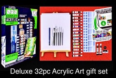 32pc Deluxe Complete Acrylic Painting Gift Set:Easel,canvas,paint,brushes & More