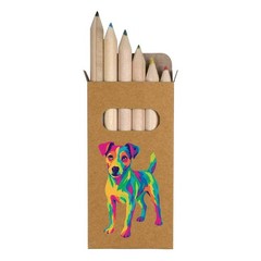 6 x ‘Pop Art Jack Russell’ Short 85mm Pencils / Coloured Pencil Set (PE00078288)