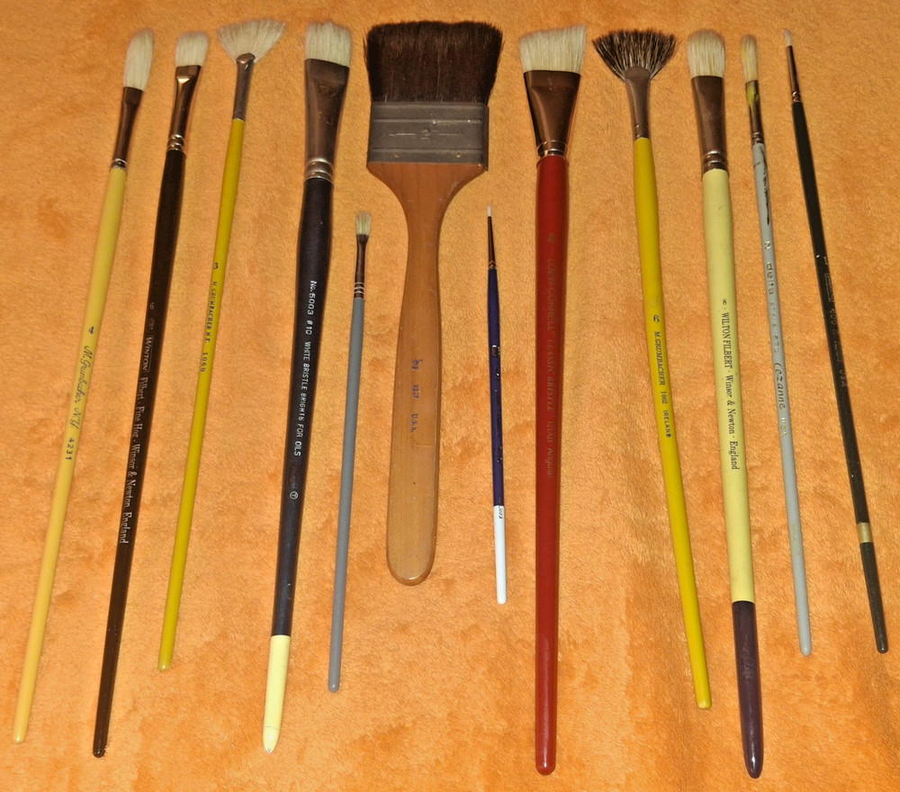 Lot of 12 NEW Vintage Artist Oil Painting Brushes WN, Grumbacher LOOK