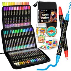 72 Colors Dual Tip Acrylic Paint Markers, Fabric Decorating Kits Water-Based…