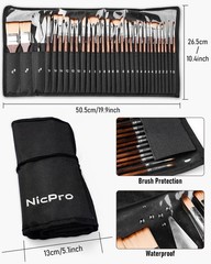 Nicpro 30pcs Paint Brush Set, Professional Paintbrushes Various Sizes, Wood