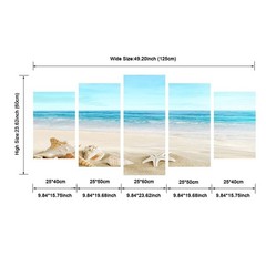 Pyradecor Seashell 5 panels Seascape Canvas Prints Landscape Pictures Paintin…