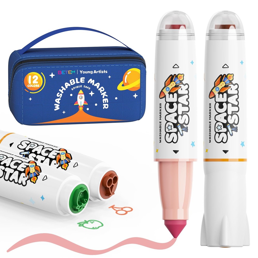 Betem Scented Washable Markers For Kids 12 Colors Stamp Markers For Toddlers