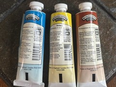 Windsor & Newton Vintage Oil Paint Set of 3 In Box Blue Hue/Indian Red/Lemon