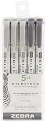 Zebra Pen Grays Zebra HIGHLITER 5/PK, 5 Count (Pack of 1),Art Pens & Markers