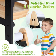 3 in 1 Easel for Little Kids with Wood Tray, Double Sided Wooden Easel with Pape