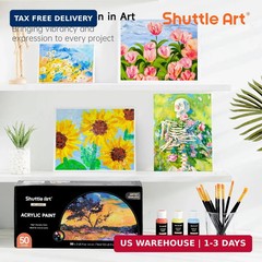 Shuttle Art Acrylic Paint, 50 Colors Acrylic Paint Set, 2oz/60ml Bottles, Rich P