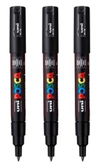 PC-1M Water-Based Paint Markers, Extra Fine Tip 0.7mm, Black, 3 Count