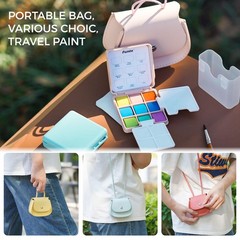 Mini Watercolor Set Travel Kit with 9 Colors, Leather Bag & Watercolor Paper,…